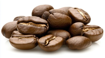 Naklejka premium Coffee beans. Fresh roasted coffee beans. Dark. Brown. Caffeine. Aroma. Pile of coffee beans isolated on a white background with a clipping path