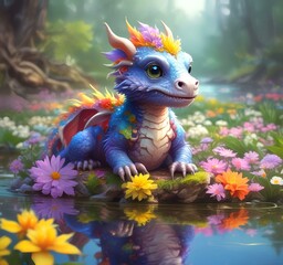 Illustration of adorable baby dragon.