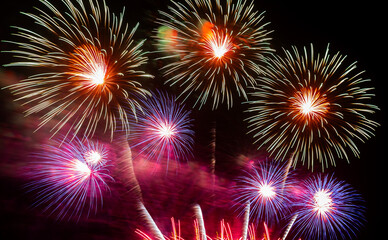 Beautiful fireworks in the dark sky