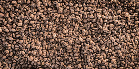 coffee bean background, scattered layer of coffee beans, background, texture, brown