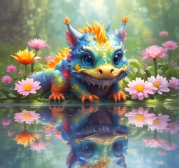 Fototapeta premium Illustration of adorable baby dragon.