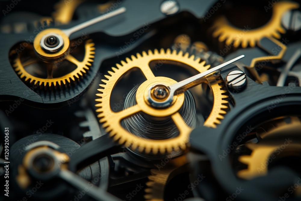 Fototapete detailed macro shot captures clock gears in motion, emphasizing the complexity and precision involve