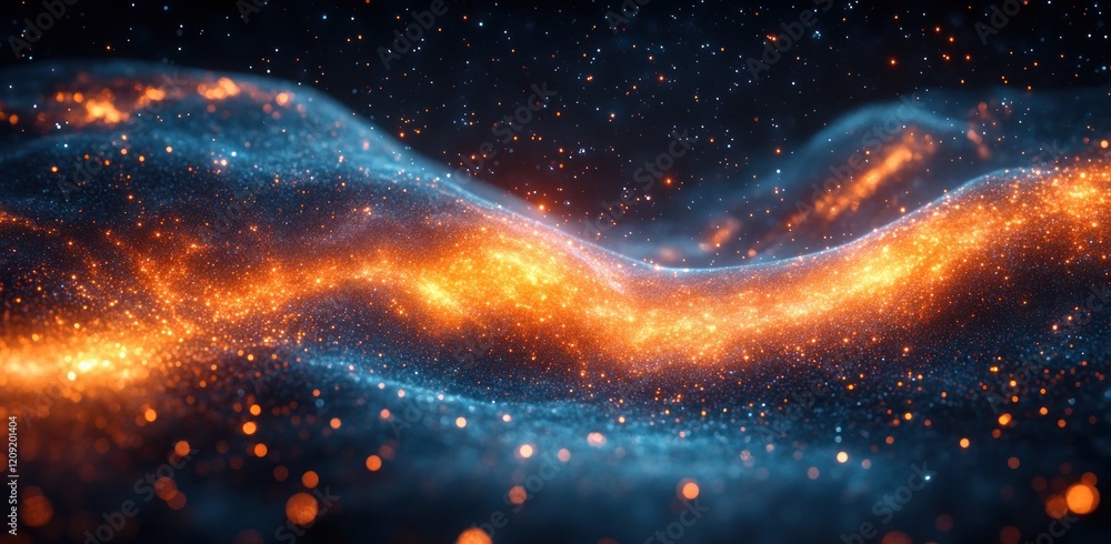 Poster cosmic galaxy swirl abstract art digital technology network design with ai and neural connections