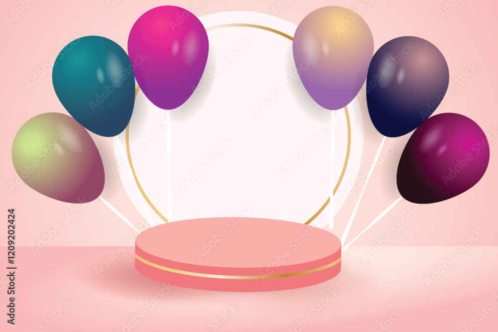 Poster 3d product display podium. composition design with round paper vector illustration design background