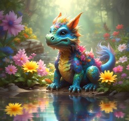 Fototapeta premium Illustration of adorable baby dragon.