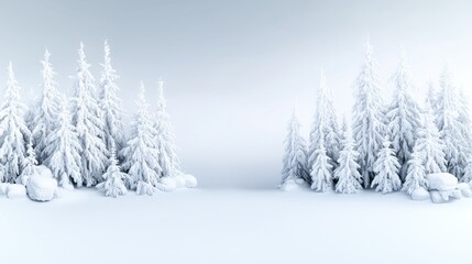 Naklejka premium Snowy winter forest scene, ideal for holiday cards