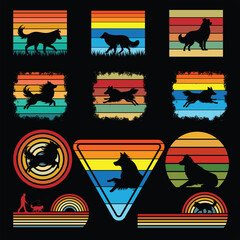 Obraz premium Belgian Malinois Dog and Retro Sunset Vector Illustration 