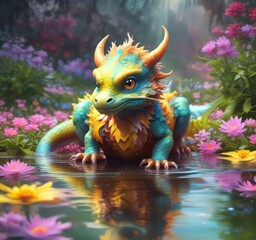 Illustration of adorable baby dragon.
