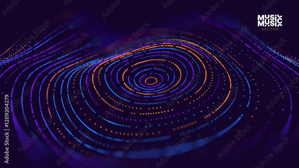 Fototapete Abstract Digital Technology. Circles Data Flow. Futuristic Circular Sound Wave. Big Data Visualization. 3D Virtual Space VR Cyberspace. Crypto Currency Blockchain Concept. Vector Illustration.