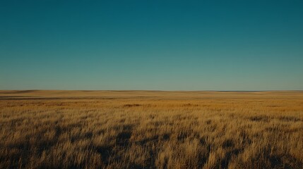 Fototapeta premium Serene Prairie Landscape Under Vast Blue Sky
