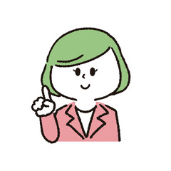 ポイントを教えているスーツを着た女性