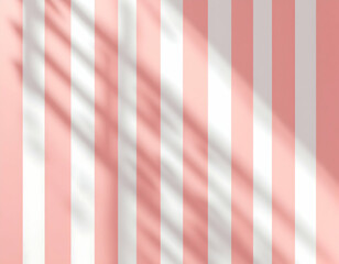 Obraz premium Pink and White Striped Background with Leaf Shadows