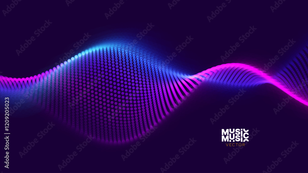 Aufkleber Abstract Digital EQ Equalizer Music 3D Particles Bokeh Visualization. Sound Wave Design Element. Modern Dynamic Particles Colored Background Design for Music, Sport, Science Events Banners. Vector.