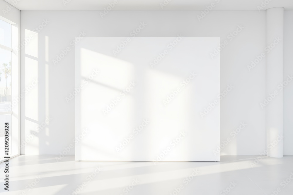 Aufkleber minimalist white studio space with empty billboard ideal for display and presentation in bright, nat