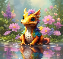 Illustration of adorable baby dragon.
