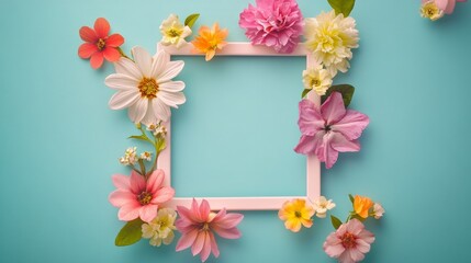 Obraz premium Accurate square frame with flowers. Tender floral frame for invitation, congratulations, celebration. Greeting card. Label