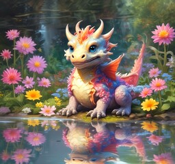 Illustration of adorable baby dragon.