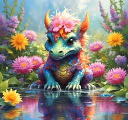 Illustration of adorable baby dragon.