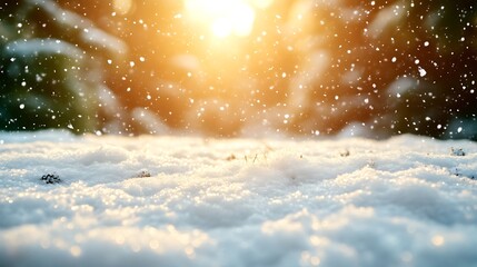Naklejka premium Golden Sunset Snowfall Over Winter Landscape