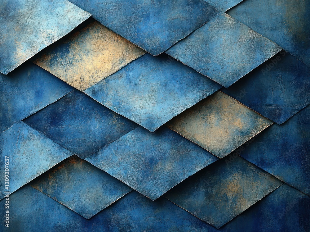 Fototapete deep blue abstract background with textured geometric pattern of triangles and diamonds