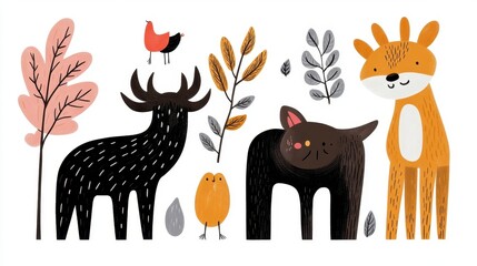 Obraz premium Whimsical Forest Animals in Autumn Design for Children’s Decor