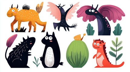 Colorful Fantasy Creatures and Whimsical Animals for Creative Projects