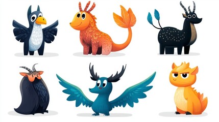 Fototapeta premium Colorful Cartoon Animals with Unique Features and Playful Designs