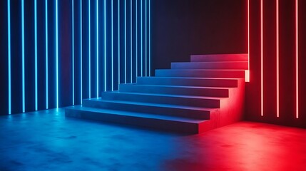 Neon Lit Steps Modern Abstract Staircase Design
