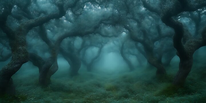 Misty Forest Path, Eerie Grove, Fantasy Background