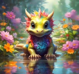 Illustration of adorable baby dragon.