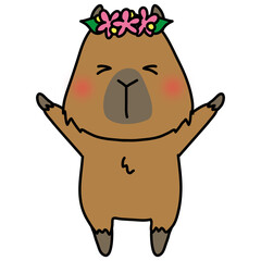 頭に花冠をつけたカピバラ