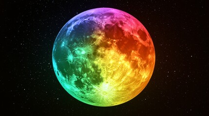 Vibrant Rainbow Moon in Starry Night Sky Celestial Art Space Background