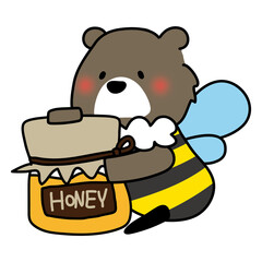 大きな蜂蜜を持っているミツバチの格好をしたクマ