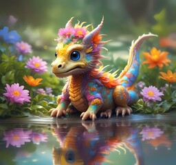 Illustration of adorable baby dragon.