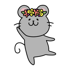 頭に花冠をつけたネズミ