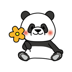 お花を持っているパンダ