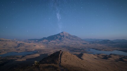 Obraz premium Majestic Mountain Landscape at Night with Starry Sky and Milky Way