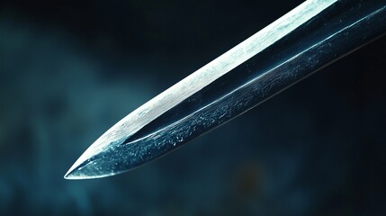 Close-up of sharp sword blade with textured surface