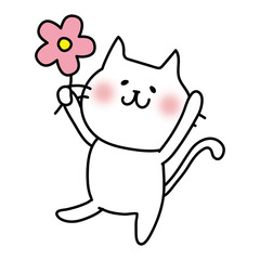 お花を持っている白い猫