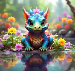Illustration of adorable baby dragon.
