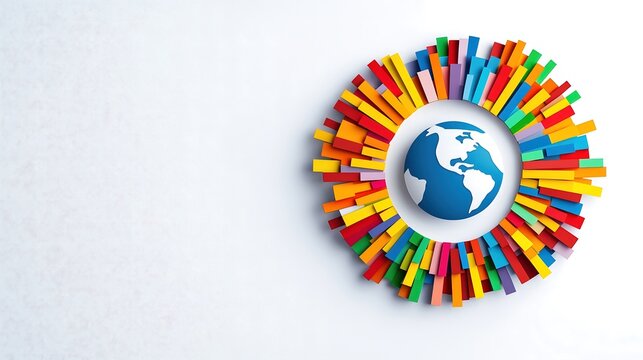 A sleek circular logo prominently displaying a stylized globe at its center, surrounded by a sophisticated color palette, conveying the theme of global connectivity for a consulting firm. The