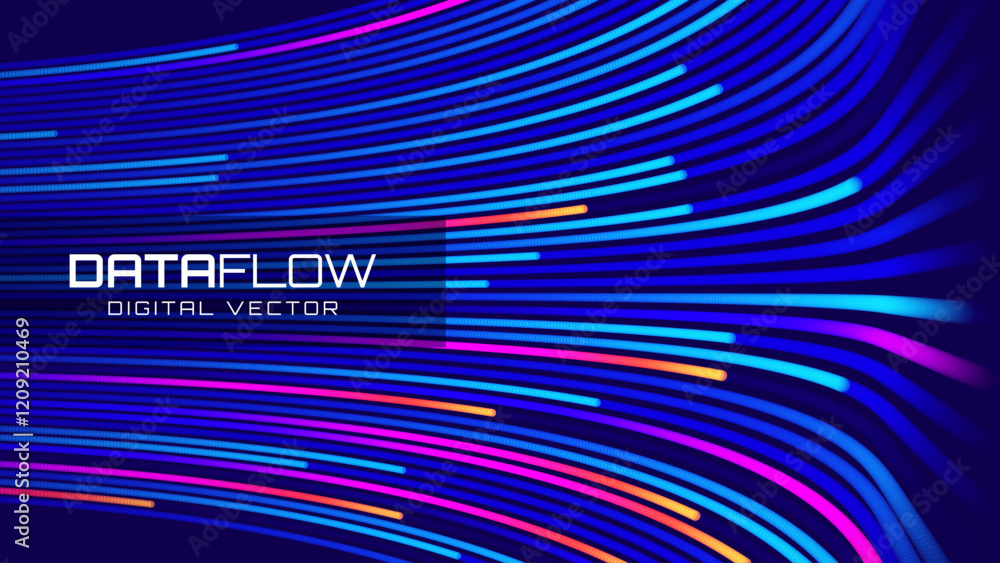 Aufkleber Digital Data Flow Vector Background. Big Data Technology Lines. 5G Wireless Data Transmission. High Speed Light Trails. Information Flow in Virtual Reality Cyberspace. Vector Illustration.