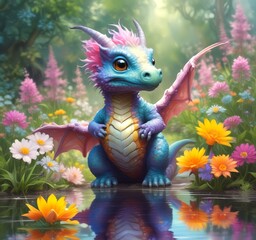 Fototapeta premium Illustration of adorable baby dragon.