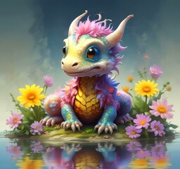 Illustration of adorable baby dragon.