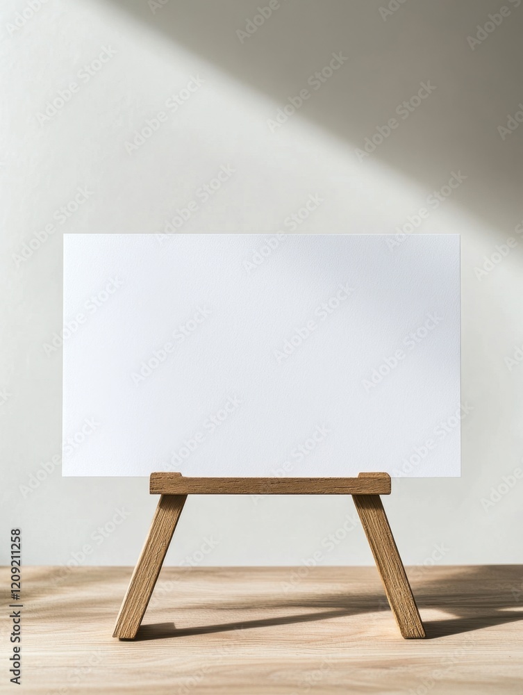Poster a minimalist wooden easel displays a blank canvas in soft natural light, creating an inviting space 