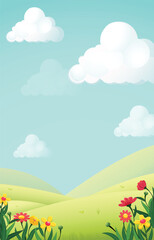 Fototapeta premium Beautiful landscape with flowers and clouds in the sky,