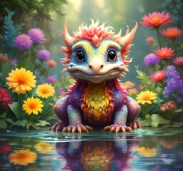 Illustration of adorable baby dragon.