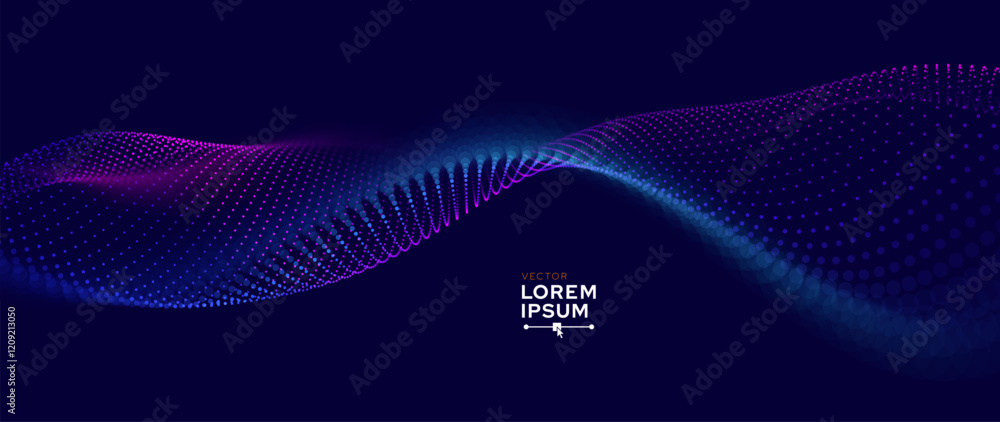 Poster Abstract Digital EQ Equalizer Music 3D Particles Bokeh Visualization. Sound Wave Design Element. Modern Dynamic Particles Colored Background Design for Music, Sport, Science Events Banners. Vector.