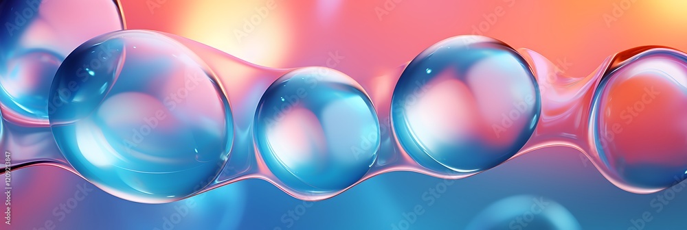 Poster abstract bubblescape: a mesmerizing abstract image featuring translucent, iridescent bubbles interco