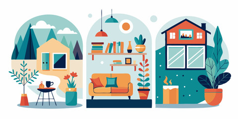 Cozy home and nature themed artistic collection for interior design